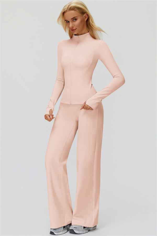 The FemmeFit Zip Jacket Straight Leg Pants 2-Piece Set