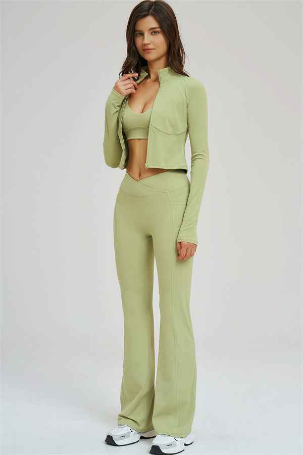 The Sizzle Zip Jacket Sports Bra Flared Leggings 3-Piece Set