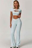 The Lavish Cut-out Crop Top Flared Leggings 2-Piece Set