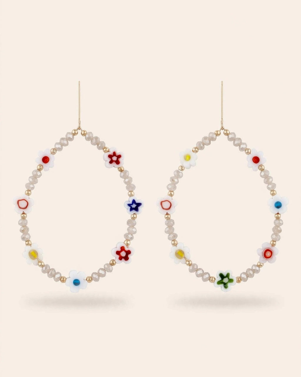 Beaded Flower Charm Earrings
