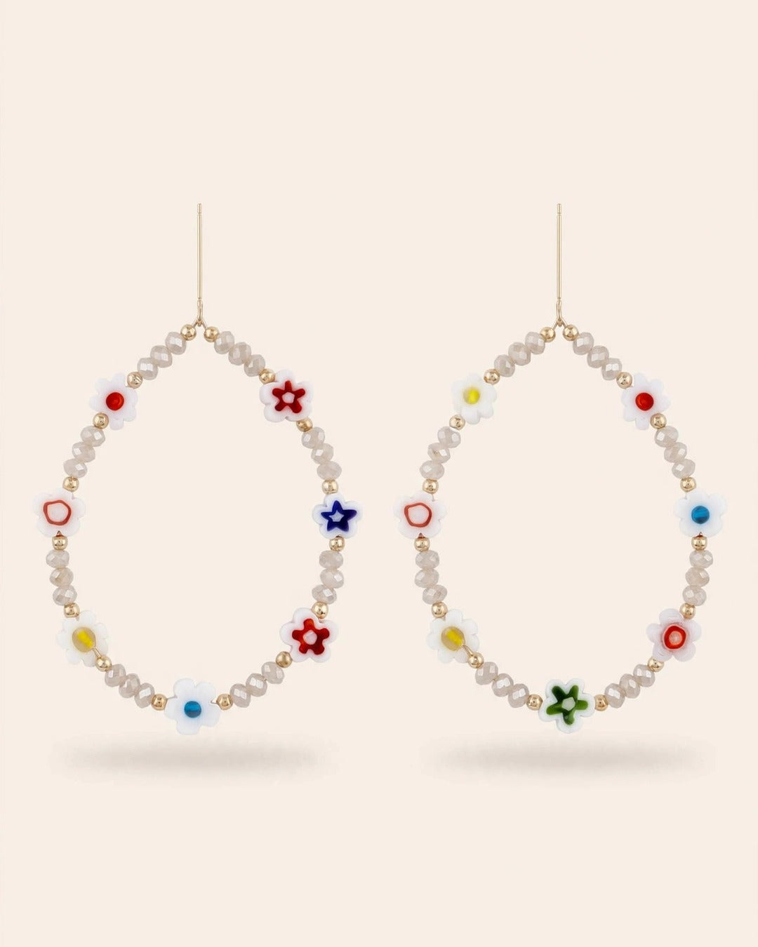Beaded Flower Charm Earrings