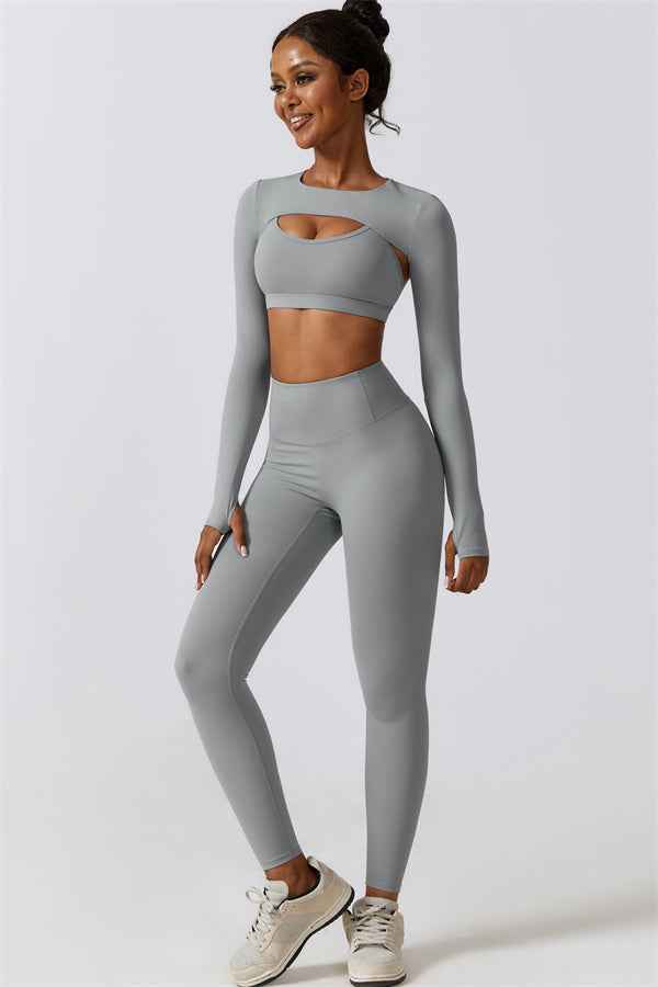 Juno Star Crop Top Sports Bra Leggings 3-Piece Set