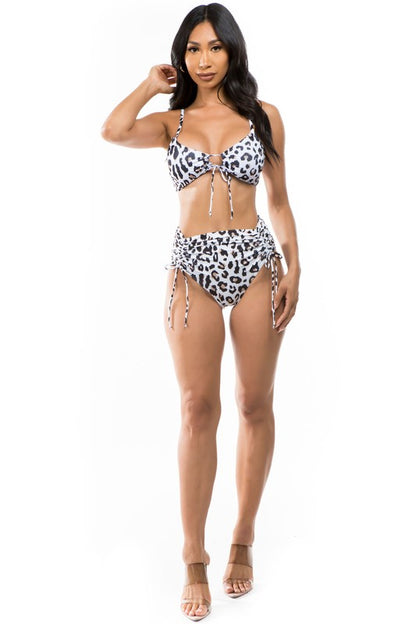 Drawstring Leopard Printed Bikini Set - Pikemla