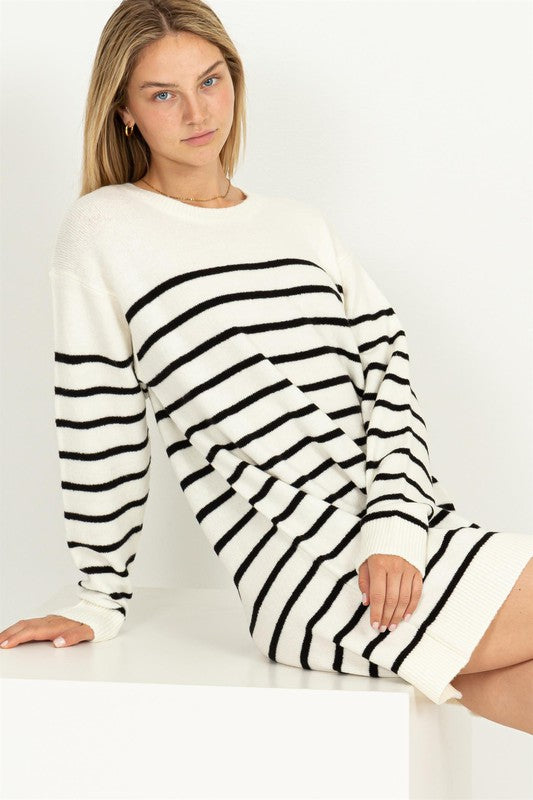 Casually Chic Striped Sweater Dress - Pikemla