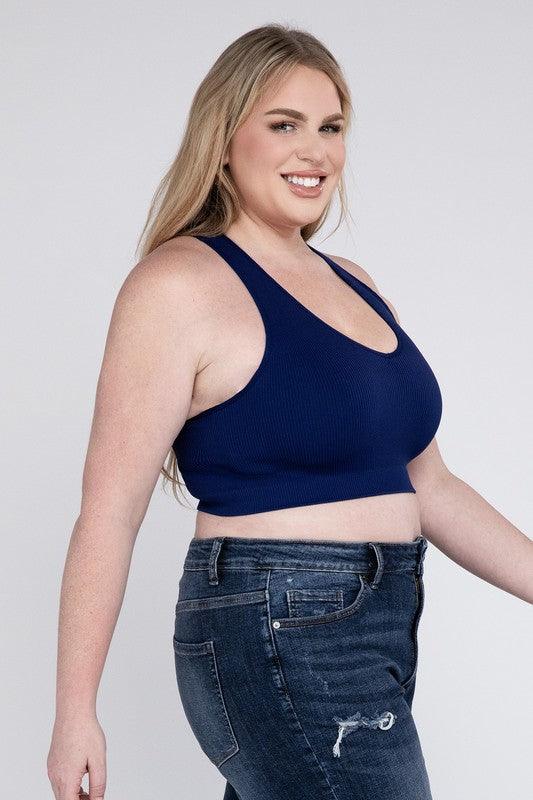 Ribbed Cropped Racerback Tank Top -Plus Sized - Pikemla