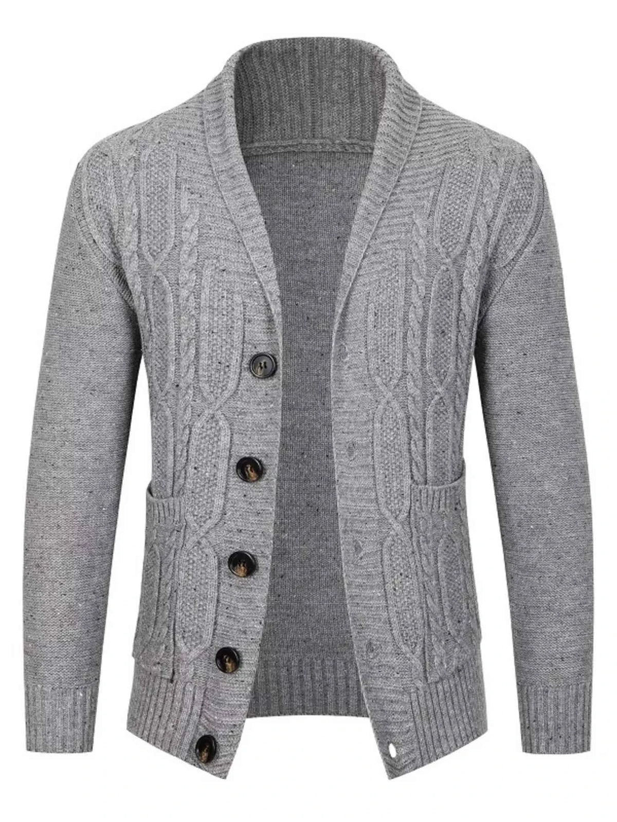 Men's Plus Size Speckled Cable Knit Shawl Collar Cardigan