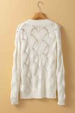 Hollow-Out Knit V-Neck Drop Shoulder Sweater