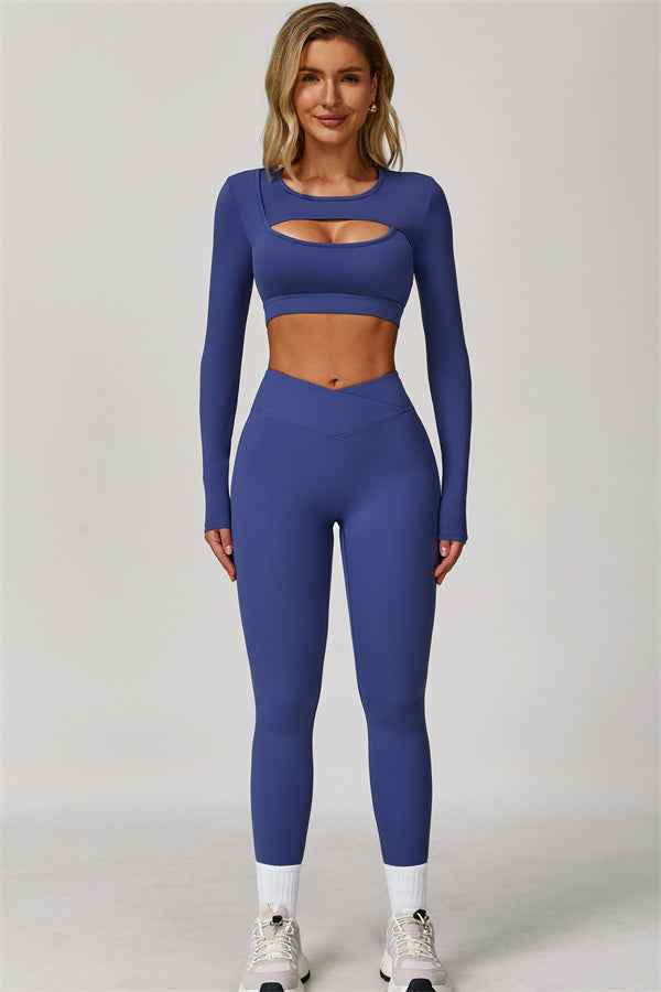 The Lavish Long Sleeve Cut-out Crop Top Leggings 2-Piece Set
