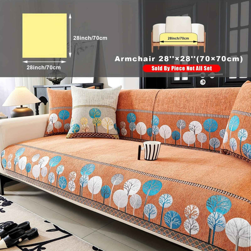 Pet Proof Couch Cover - Boho Chenille Sofa Cover with Tree Embroidery