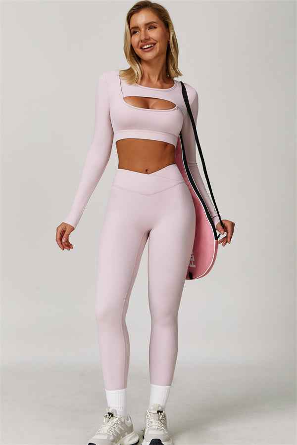 The Lavish Long Sleeve Cut-out Crop Top Leggings 2-Piece Set