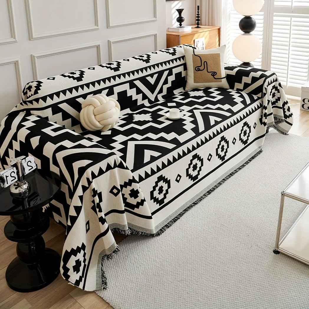 Boho-Chic All-Season Sofa Cover | Light Gray & Pet Proof Couch Cover