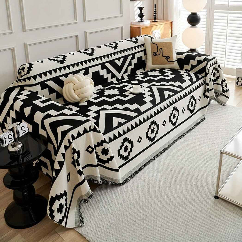 Boho-Chic All-Season Sofa Cover | Light Gray & Pet Proof Couch Cover