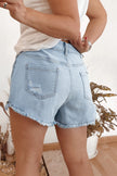 Beau Blue High Rise Distressed Raw Hem Denim Shorts - Pikemla