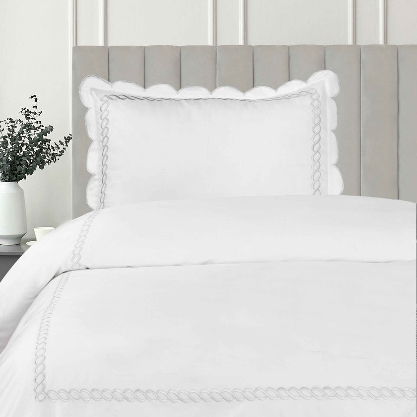 600 Thread Count Scallop Rope Embroidered Cotton Duvet Set