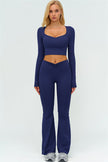 The Lushness Long Sleeve Crop Top Flared Leggings 2-Piece Set