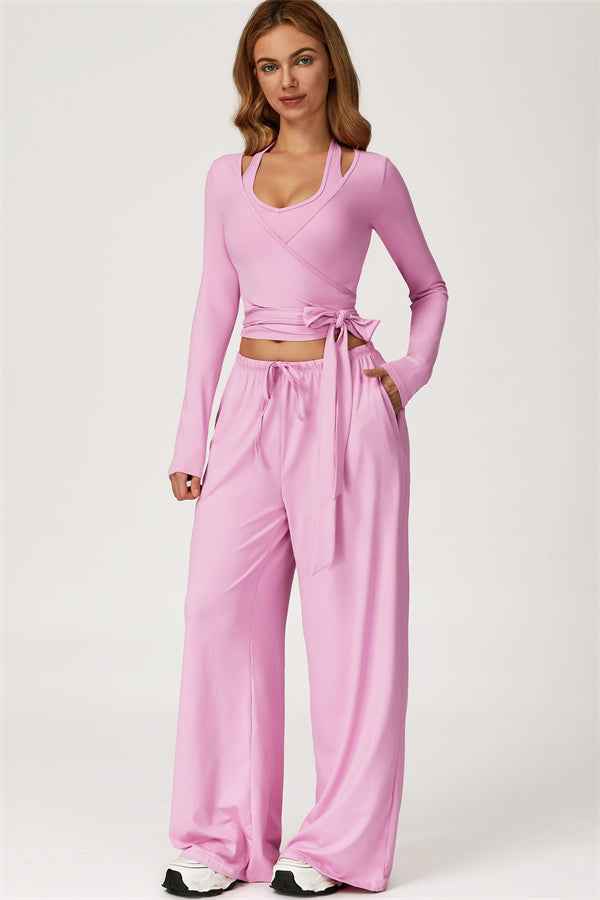 The Sprint Long Sleeve Crop Top Halter Tank Top Sweatpants 3-Piece Set