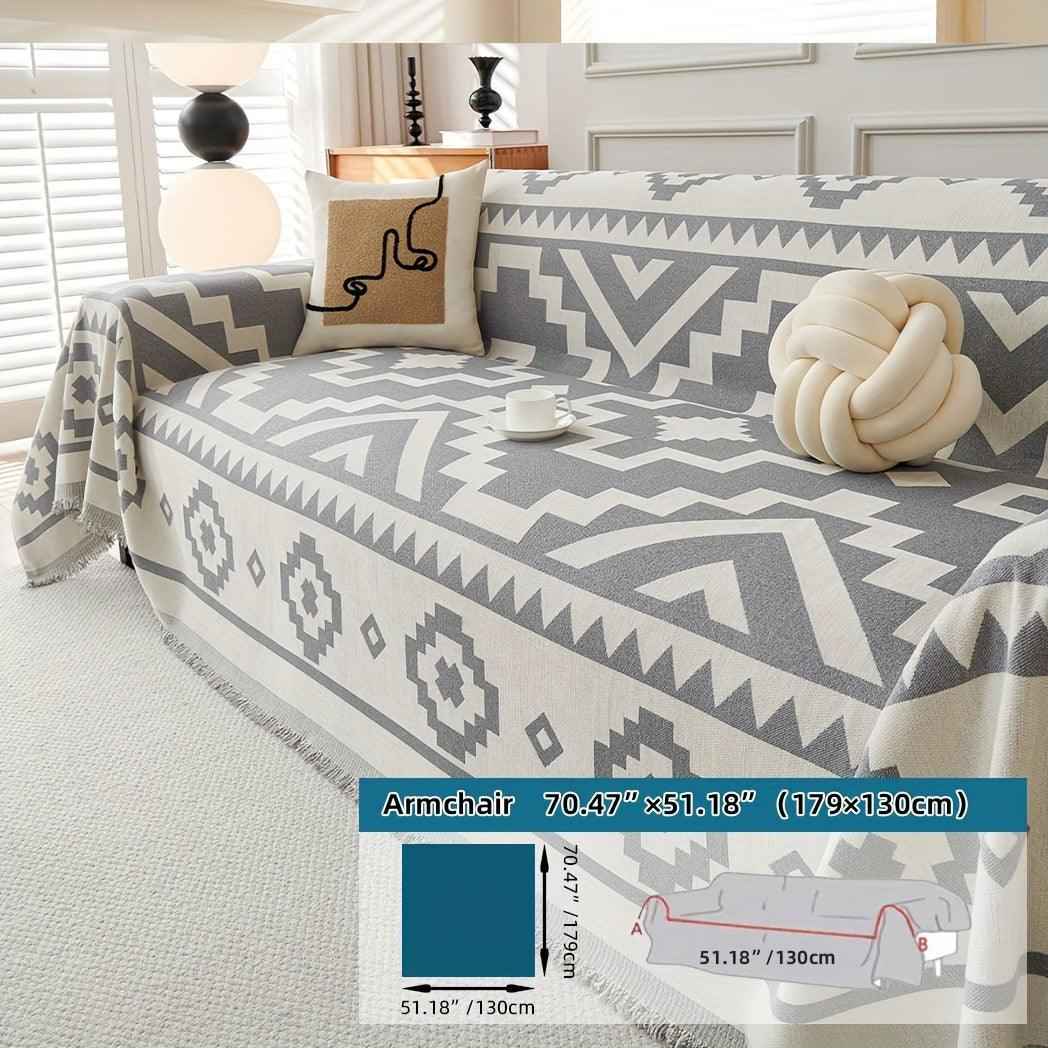 Boho-Chic All-Season Sofa Cover | Light Gray & Pet Proof Couch Cover