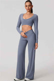 The Nestle Long Sleeve Crop Top Straight Leg Pants 2-Piece Set