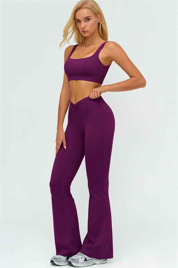 The Lushness V-Back Sports Bra Flared Leggings 2-Piece Set