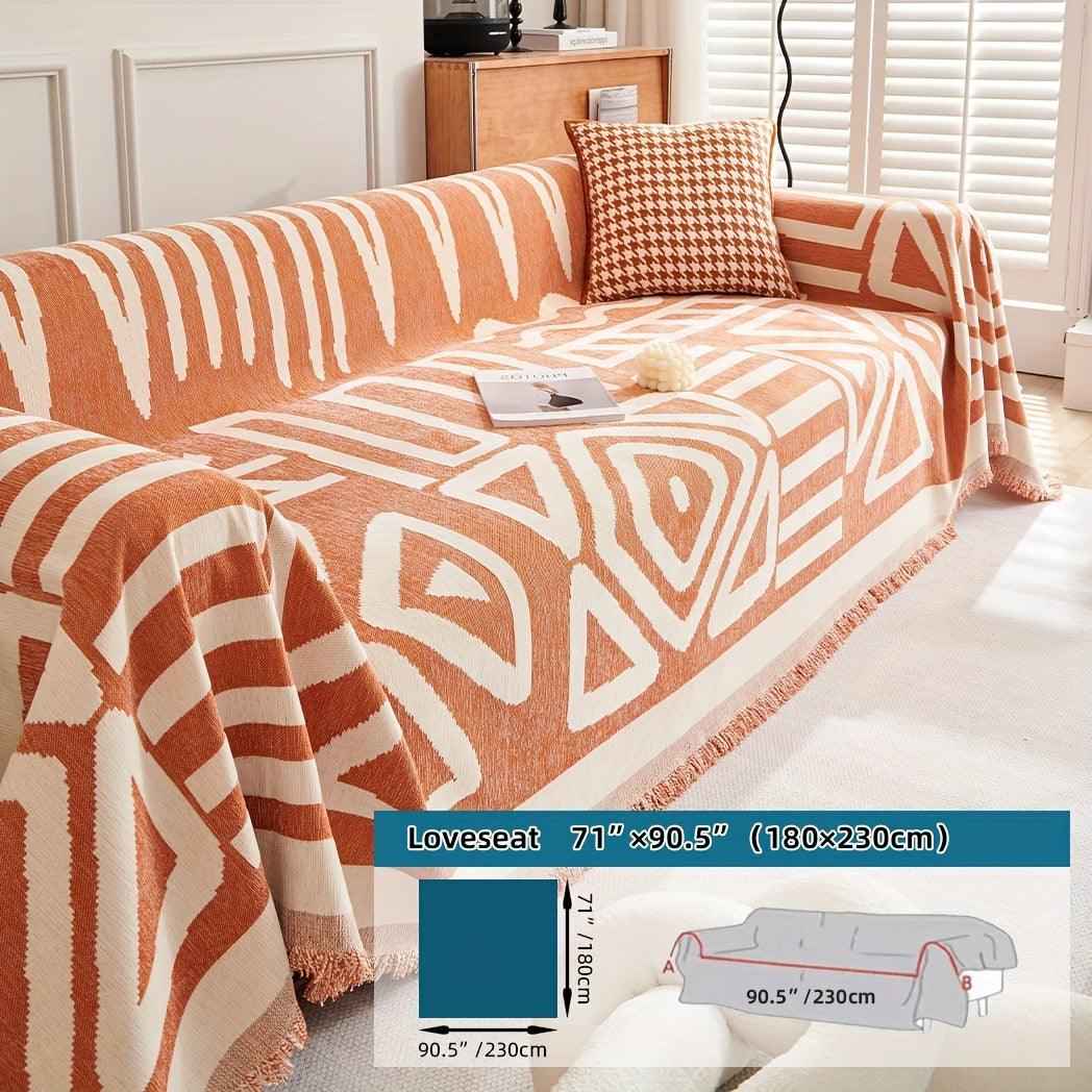 Bohemian-Style Chenille Fabric Extra Long Couch Cover Anti dog scratch