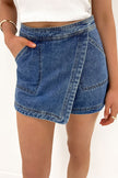 Ashleigh Blue Faux Wrapped Mini Denim Skort - Pikemla