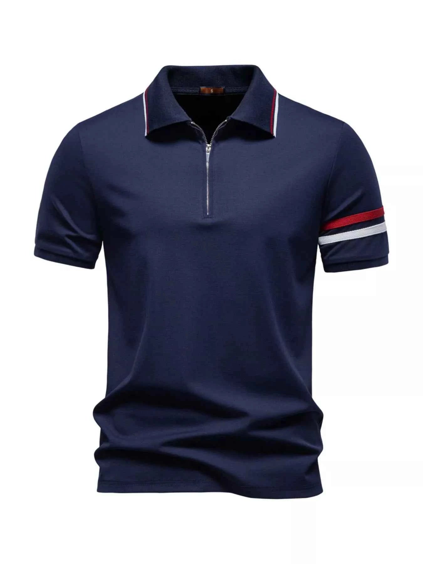 Men's Zippered Collar Polo with Striped
