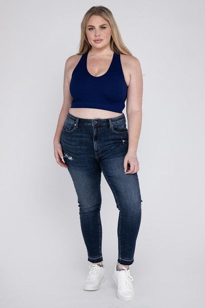 Ribbed Cropped Racerback Tank Top -Plus Sized - Pikemla