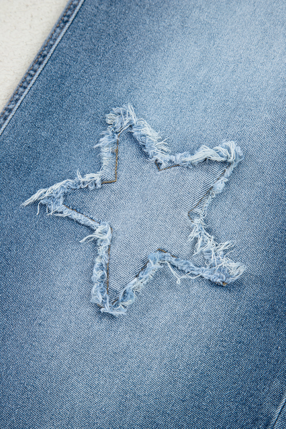 Stone Blue Star Patchwork Cropped Wide Leg High Waist Jeans - Pikemla