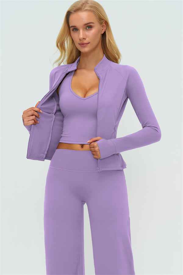 The Twirl Zip Jacket Halter Tank Top New Straight Leg Pants 3-Piece Set
