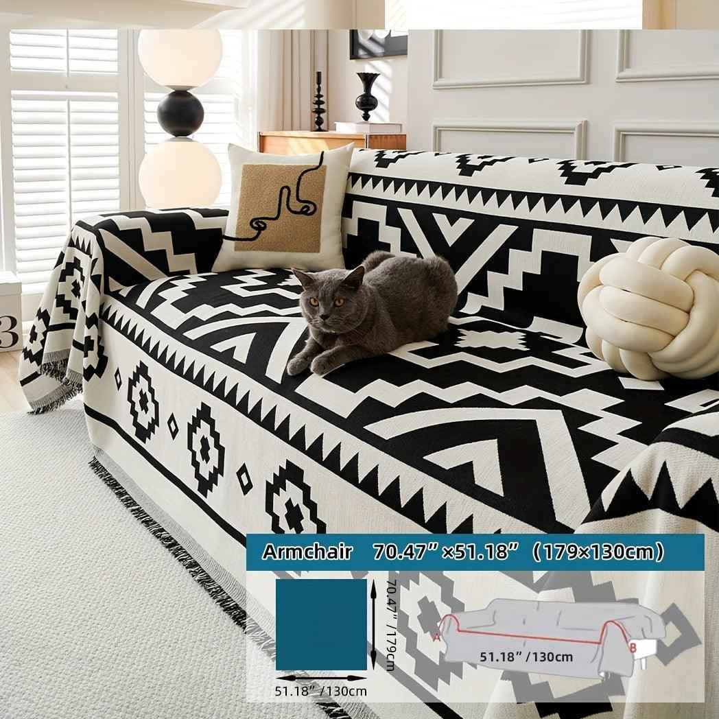 Boho-Chic All-Season Sofa Cover | Light Gray & Pet Proof Couch Cover