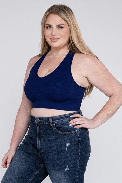 Ribbed Cropped Racerback Tank Top -Plus Sized - Pikemla