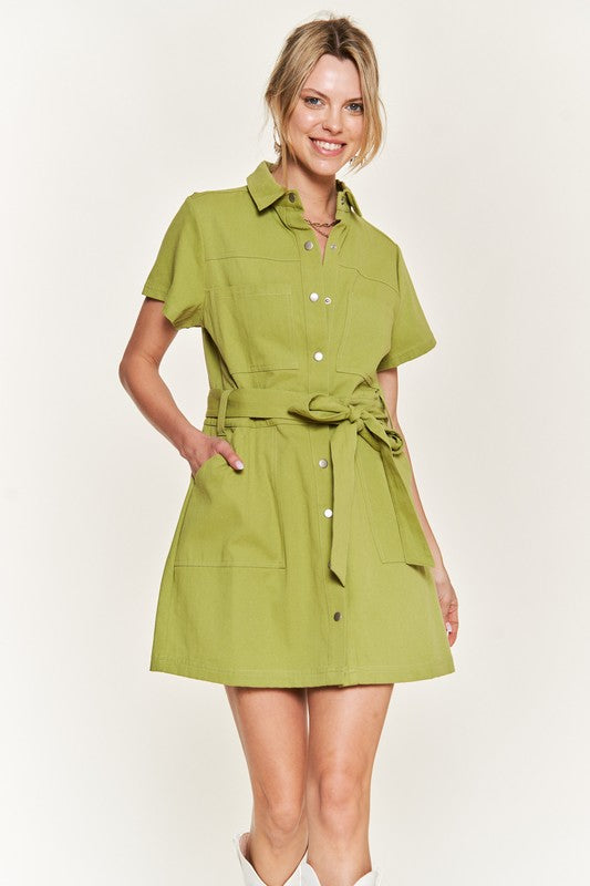 Belted cotton short dress - Pikemla