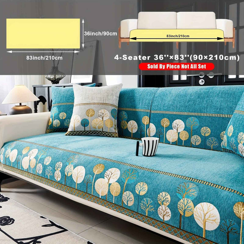 Pet Proof Couch Cover - Boho Chenille Sofa Cover with Tree Embroidery
