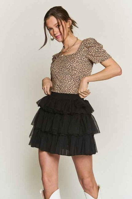 SOLID MESH TIERED SKIRT - Pikemla