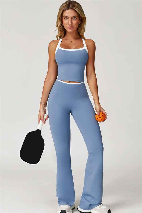 The Quest Cross Back Crop Top Flared Leggings 2-Piece Set