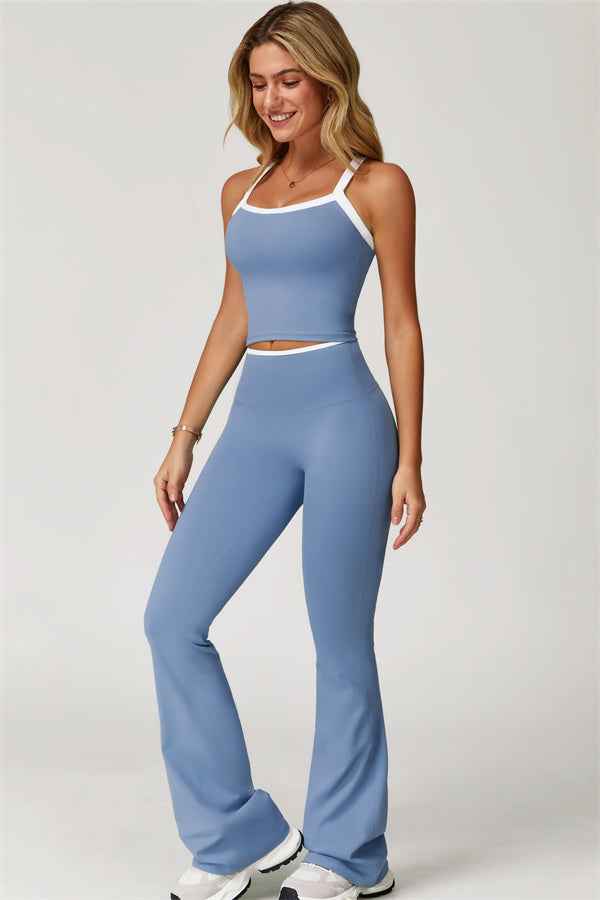 The Quest Cross Back Crop Top Flared Leggings 2-Piece Set