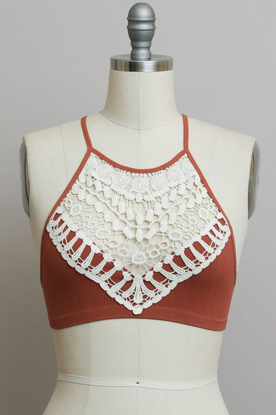 Crochet Lace High Neck Bralette - Pikemla