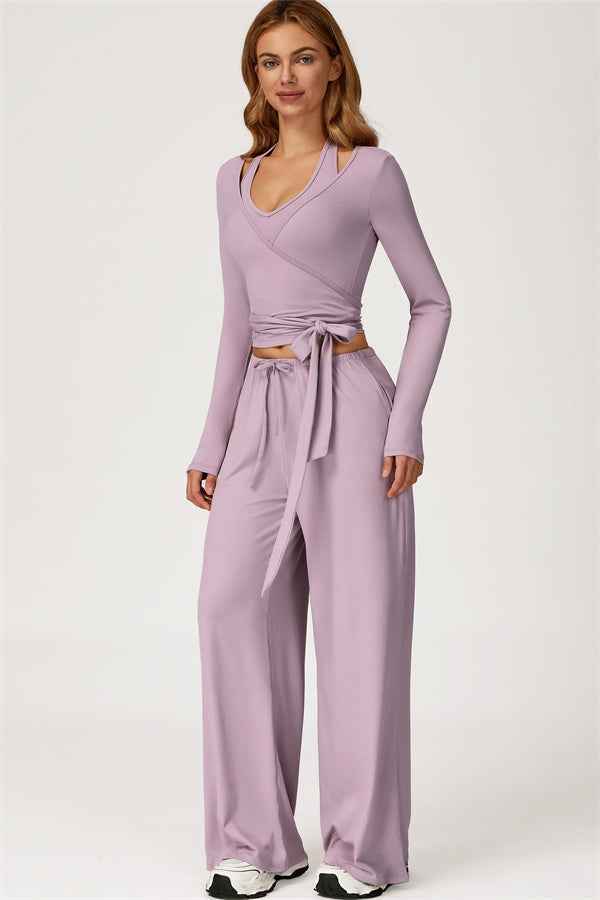 The Sprint Long Sleeve Crop Top Halter Tank Top Sweatpants 3-Piece Set