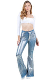 Metallic Bell Bottom Jean in Blue - Inseam 32\