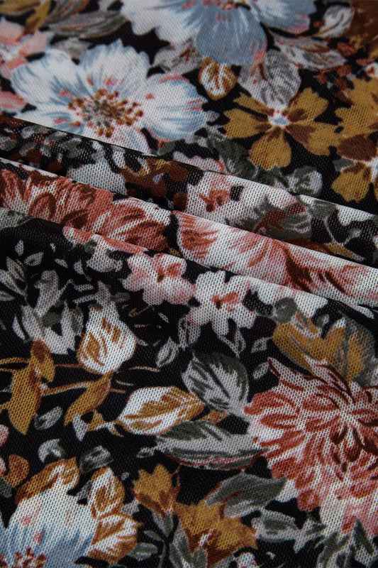 Floral Mesh Long Sleeve Mock Neck Top