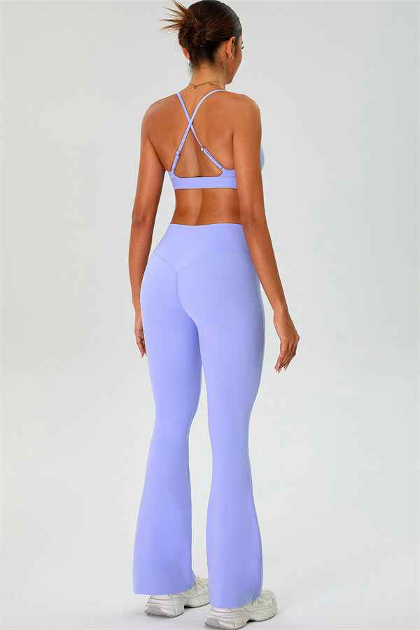 The Ember Sports Bra Crop Top Flared Leggings 3-Piece Set