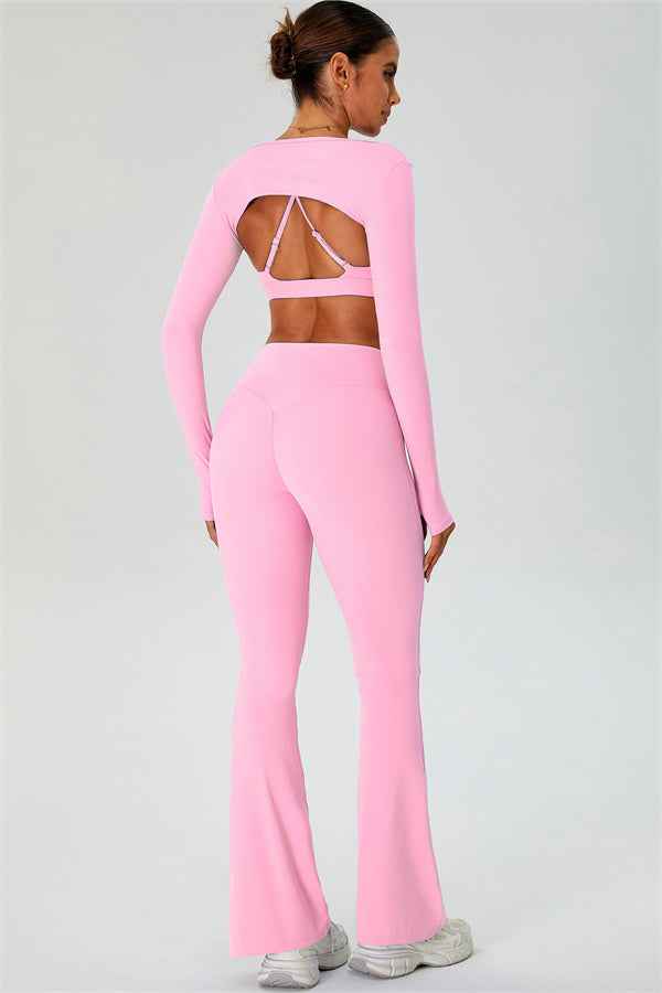 The Ember Sports Bra Crop Top Flared Leggings 3-Piece Set