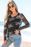 Bow Long Sleeve Mesh Top