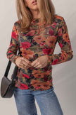 Floral Mesh Lettuce Trim Long Sleeve Top