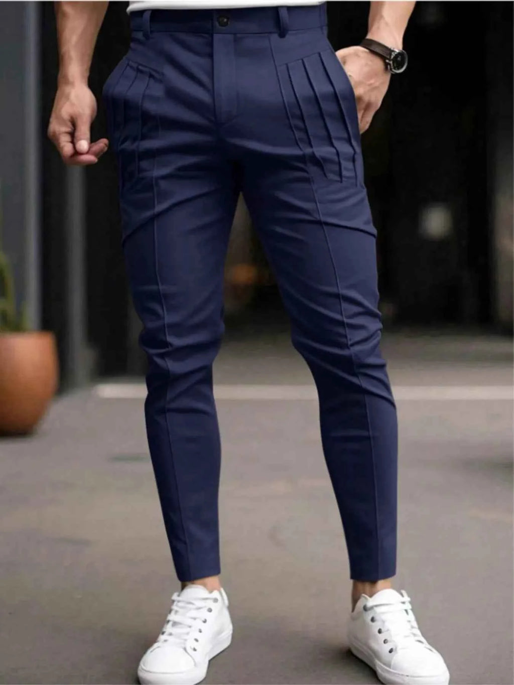 Men's Full Size Pleated Slim Fit Casual Pants Plus Size