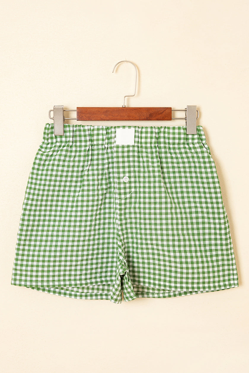Black Gingham Printed High Waist Shorts - Pikemla