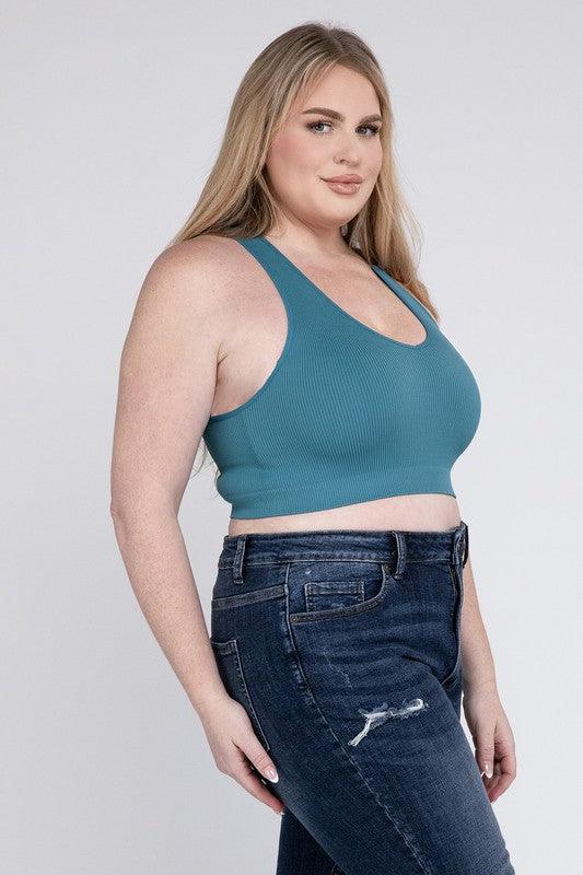 Ribbed Cropped Racerback Tank Top -Plus Sized - Pikemla