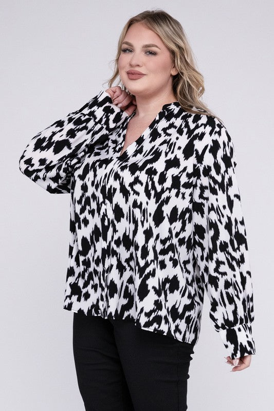 Leopard Notched Neckline Blouse - Pikemla