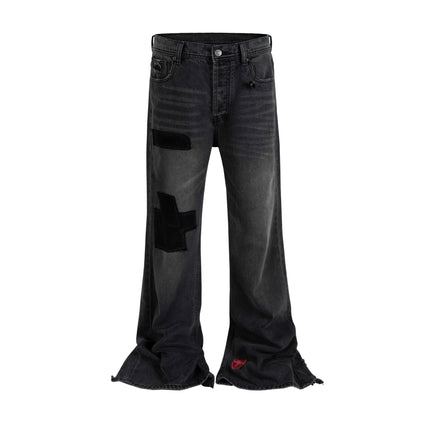 DARK PATCHWORK FLARE DENIM