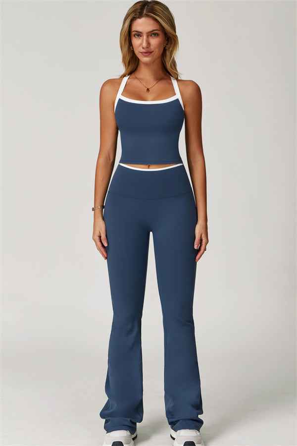 The Quest Cross Back Crop Top Flared Leggings 2-Piece Set
